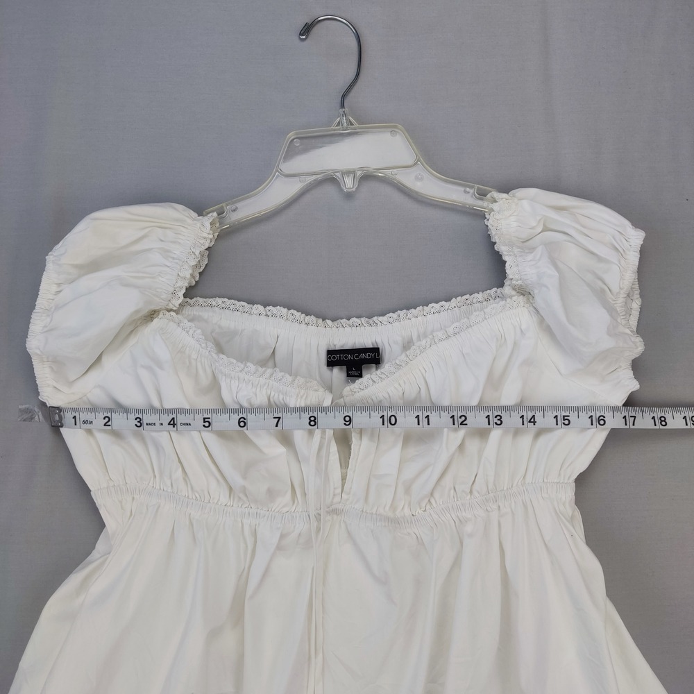 Cotton Candy LA Romper Women L White Mini Dress Cottagecore Lace Ruffle Pockets - Picture 4 of 9